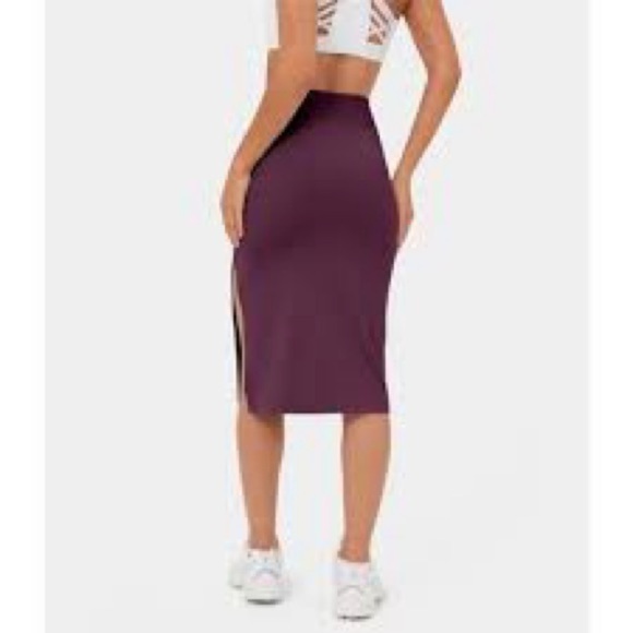 Halara Ribbed Knit High Waisted Crossover Side Split Bodycon Midi Skirt - Picture 2 of 3